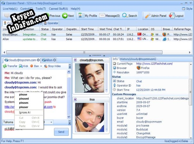 Free key for 123 Live Help Chat Server Software