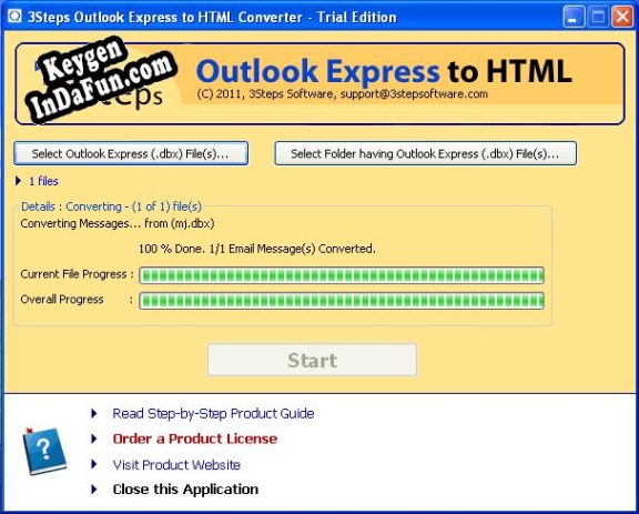 Key generator for 2011 Outlook Express to HTML Converter