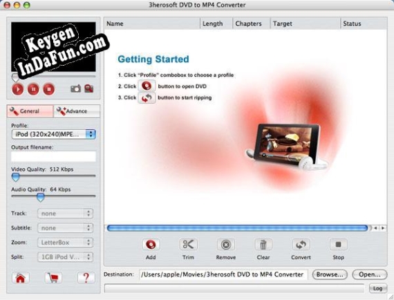Registration key for the program 3herosoft DVD to MP4 Converter for Mac