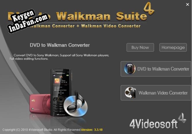 Registration key for the program 4Videosoft DVD to Walkman Suite