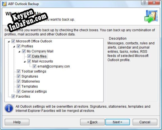 Registration key for the program ABF Outlook Backup