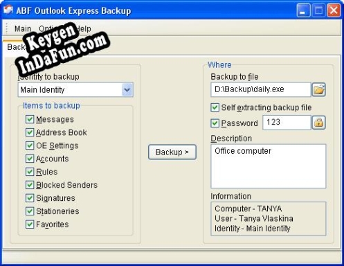 ABF Outlook Express Backup serial number generator