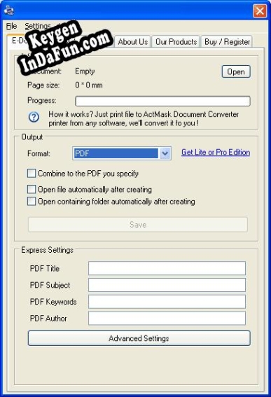 Free key for ActMask ALL2PDF PDF Creator