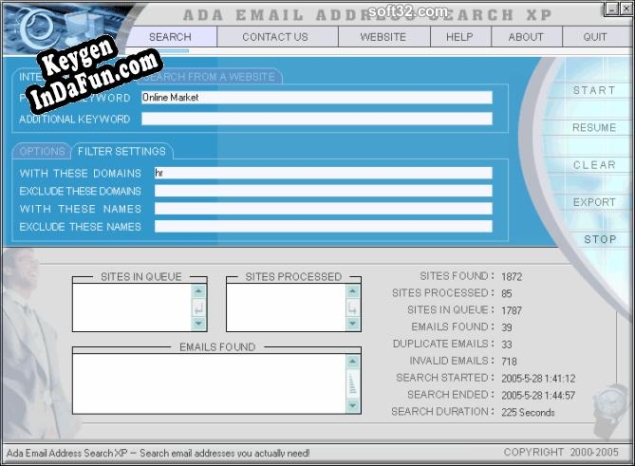 Key generator for Ada Email Address Search XP