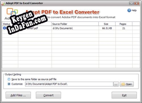 Adept PDF to Excel Converter Key generator