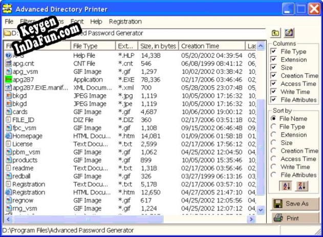 Registration key for the program Advanced Directory Printer