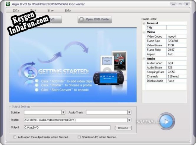 Aigo DVD to iPod/PSP/3GP/Zune/AppleTV/iPhone/MP4 Converter activation key