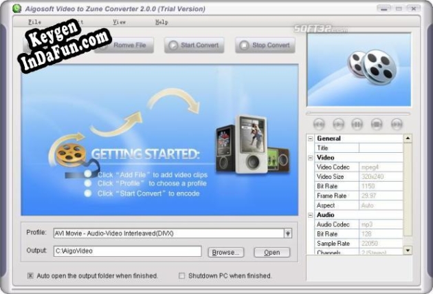 Aigo Video to Zune Converter Key generator