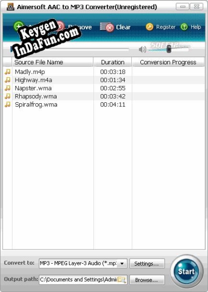 Aimersoft AAC to MP3 Converter key generator