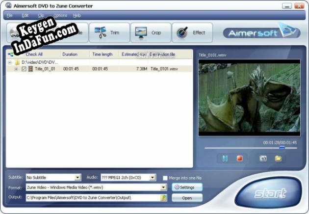 Key for Aimersoft DVD to Zune Converter