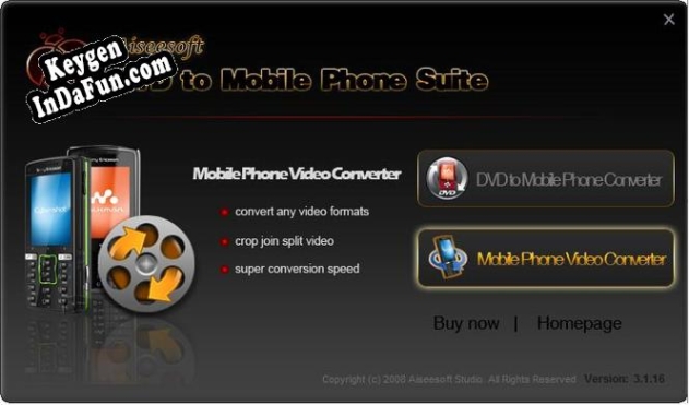 Key generator (keygen) Aiseesoft DVD to Mobile Phone Suite
