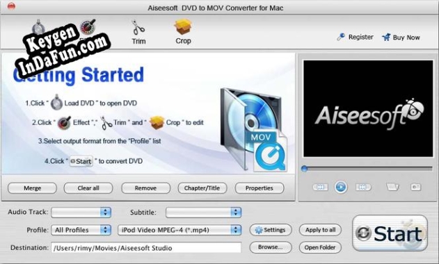 Activation key for Aiseesoft DVD to MOV Converter for Mac