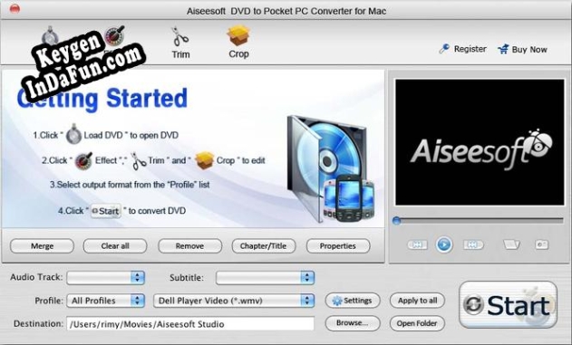 Activation key for Aiseesoft Mac DVD to Pocket PC Converter