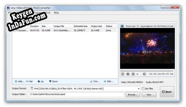 Any Video/DVD to iPod Converter activation key