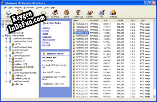 Registration key for the program Archive XP 2003