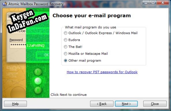 Registration key for the program Atomic Mailbox Password Recovery