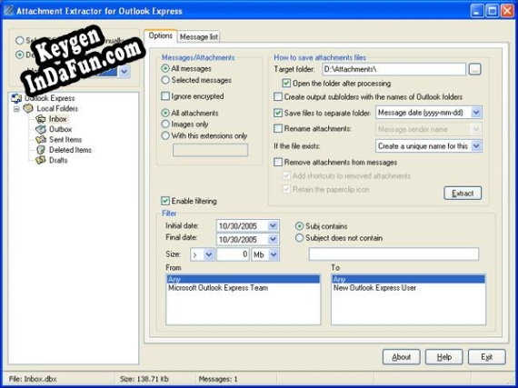Activation key for Attachment Extractor for Outlook Express