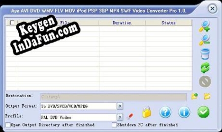 Free key for Aya AVI WMV DVD FLV Video Converter SE