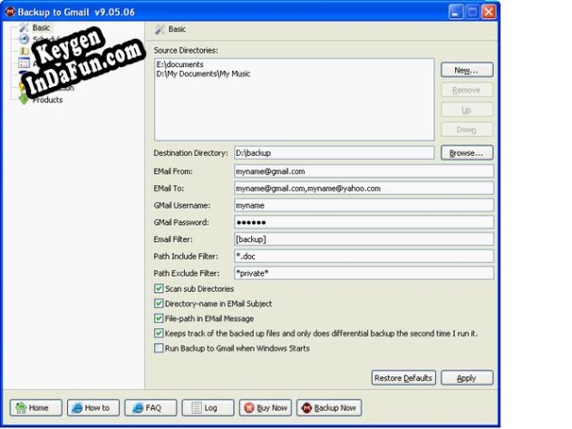 Backup to Gmail Key generator