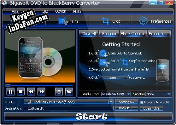 Bigasoft DVD to BlackBerry Converter Key generator
