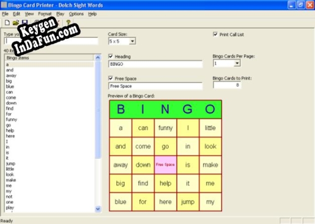 Bingo Card Printer serial number generator