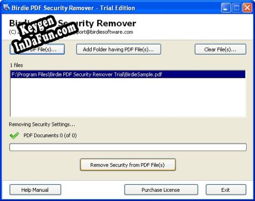 Free key for Birdie PDF Security Remover