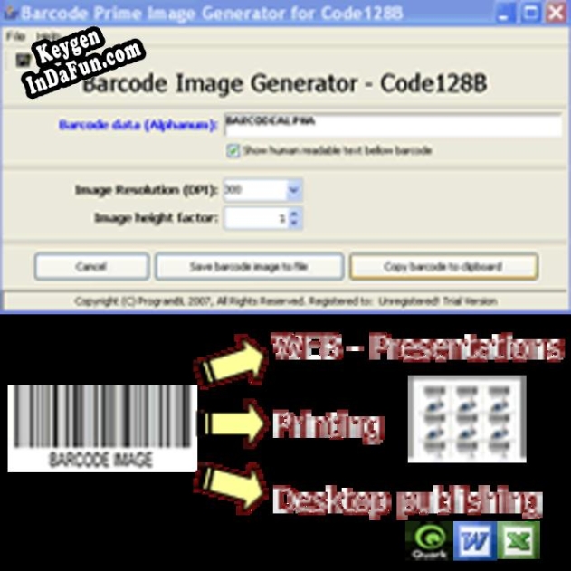 Registration key for the program Code128 barcode prime image generator