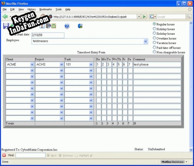 CyberMatrix Timesheets Web Enterprise serial number generator