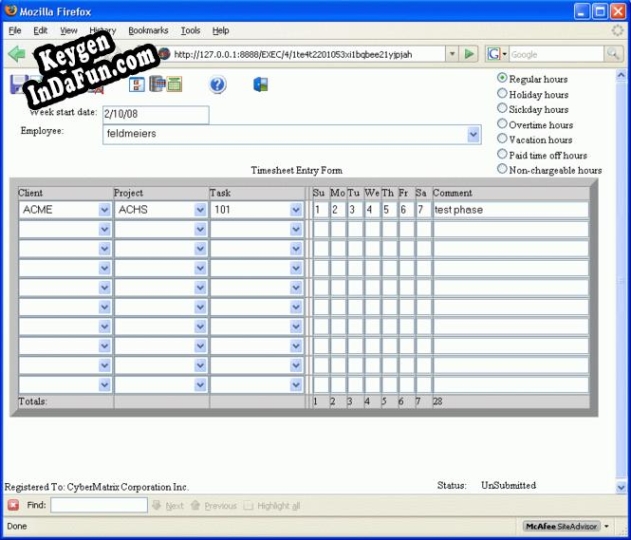 Activation key for CyberMatrix Timesheets Web