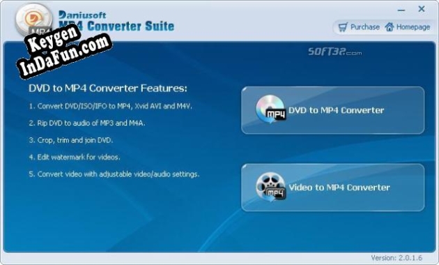 Registration key for the program Daniusoft MP4 Converter Suite