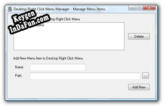Key generator (keygen) Desktop Right Click Menu Manager