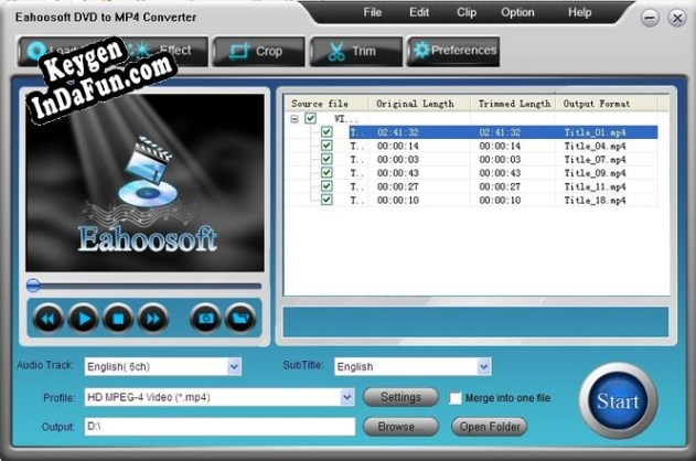 Activation key for Eahoosoft DVD to MP4 Converter