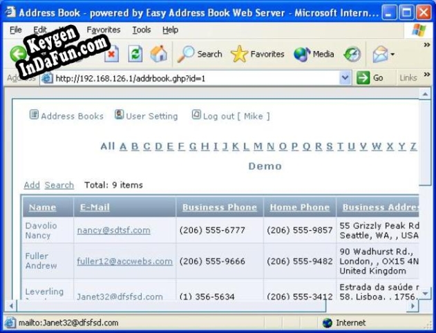 Easy Address Book Web Server key generator