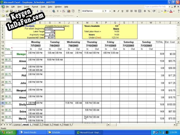 Employee Scheduler for Excel and OpenOffice key free