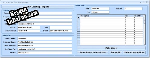 Free key for Excel Invoice Template Software