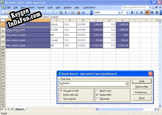 Excel Quick Search serial number generator