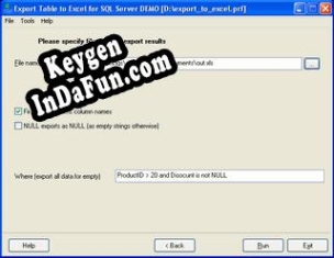Key for Export Table to Excel for DB2