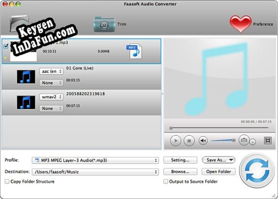 Registration key for the program Faasoft Audio Converter for Mac