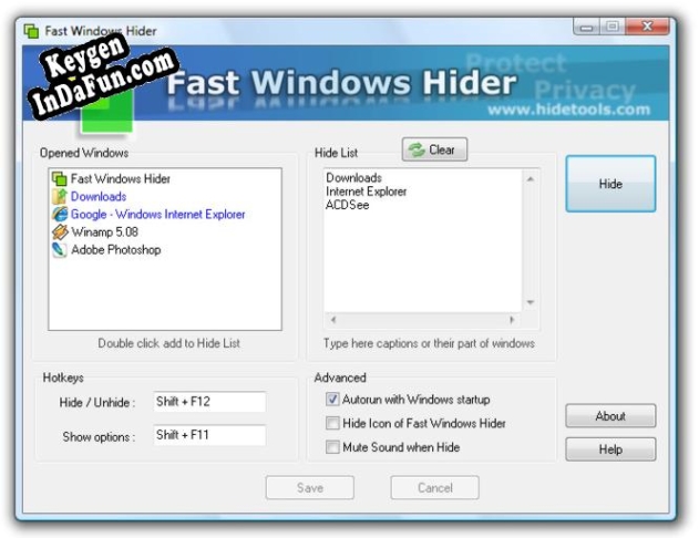 Fast Windows Hider key generator