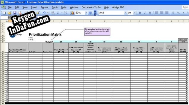 Feature Prioritization Roadmap Matrix key generator