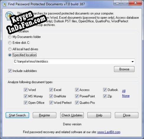 Find Password Protected Documents key generator