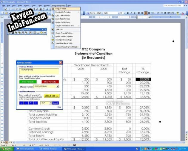 Key for Formula Builder for MS Word - Accounting