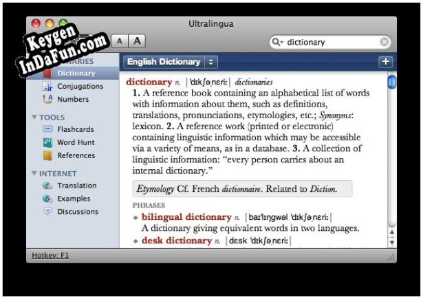 Free key for French-Spanish Dictionary by Ultralingua for Mac