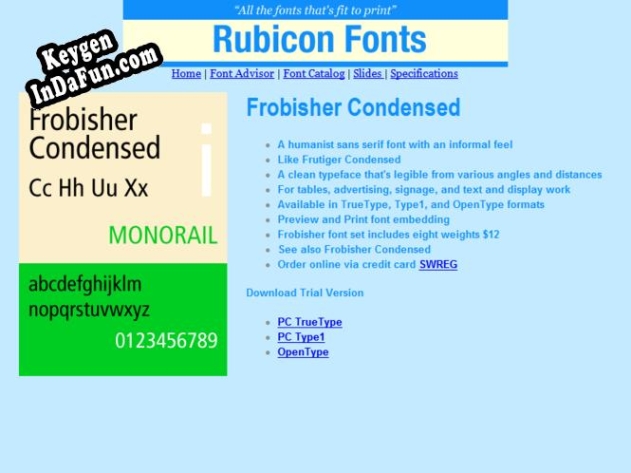 Key for Frobisher Condensed Font TT