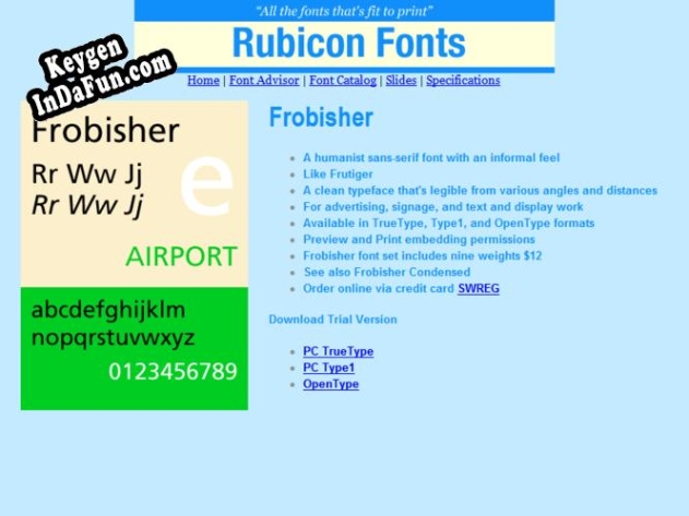 Activation key for Frobisher Font Type1