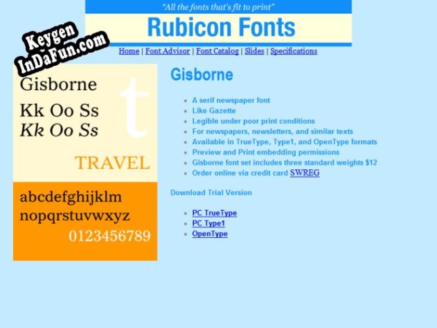 Gisborne Font Type1 key free