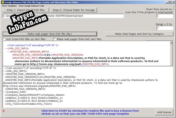Key generator for Google Adsense PAD XML Web Page Creator