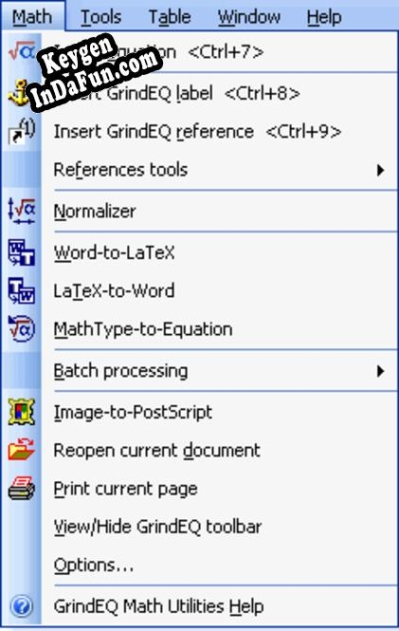 Key for GrindEQ MathType-to-Equation