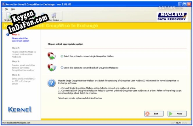 Registration key for the program Groupwise to Outlook