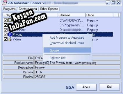 Key generator for GSA Autostart Cleaner